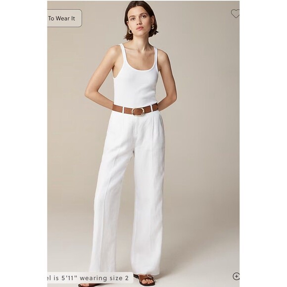 J.CREW Wide-leg Essential Pant in Linen Size 12 Tall White NEW Preppy BX983 - Picture 1 of 16